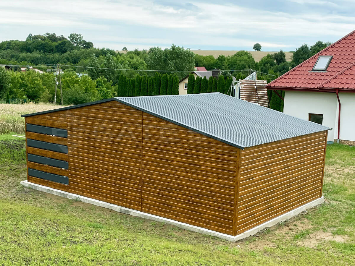 Garáž Premium so sedlovou strechou dve brány 9m x 6m